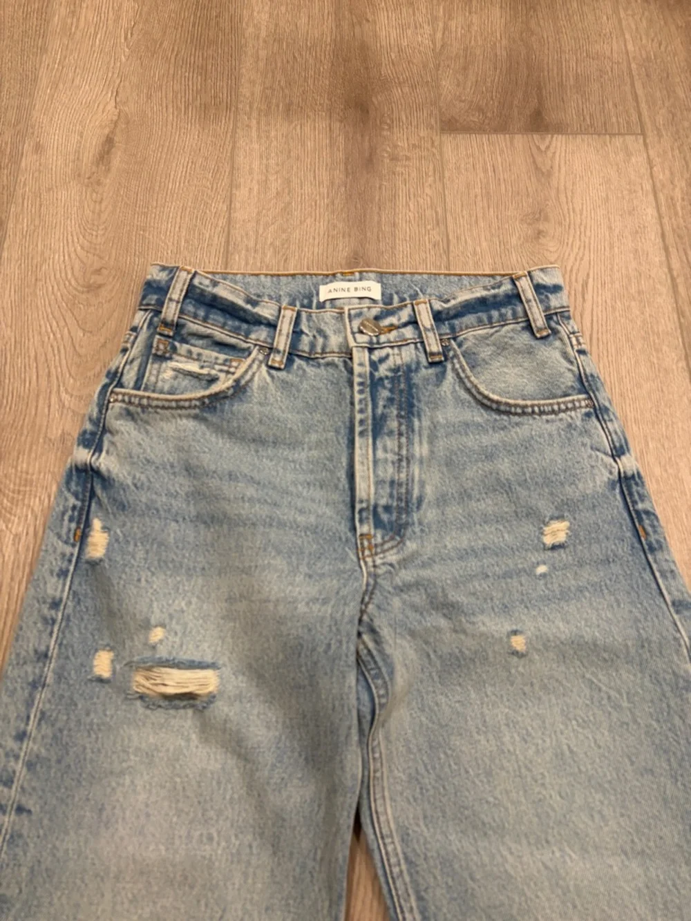 Anine Bing Gavin Straight Leg Jeans with Distressed Detail - Picture 5 of 12